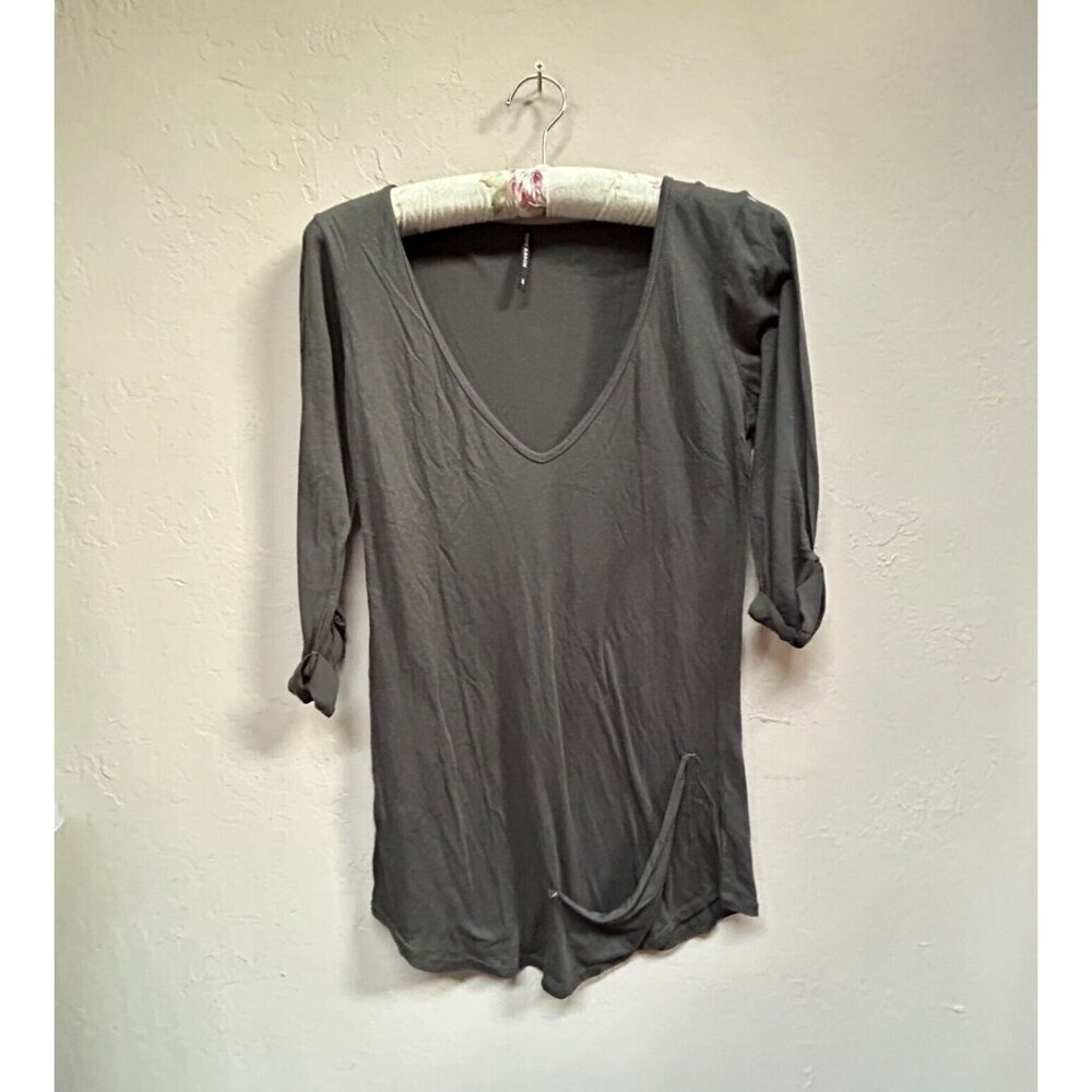 Topo Ranch Womens XS V-Neck 3/4 Roll-Tab Sleeve T-Shirt Ranch Style Tee Black